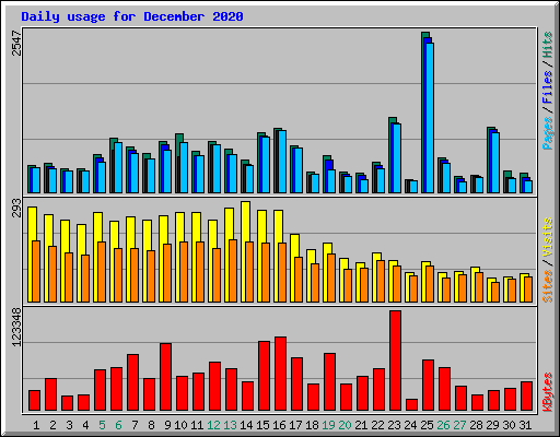 Daily usage for December 2020